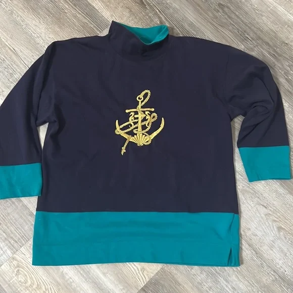 Melbourne Nautical Cowl neck sweatshirt Embroidered Anchor Image Size Large - Picture 5 of 12